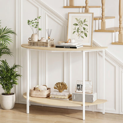 Half Moon Console Table 40 inch, 2-Tier, Oak Console Tables at Gallery Canada