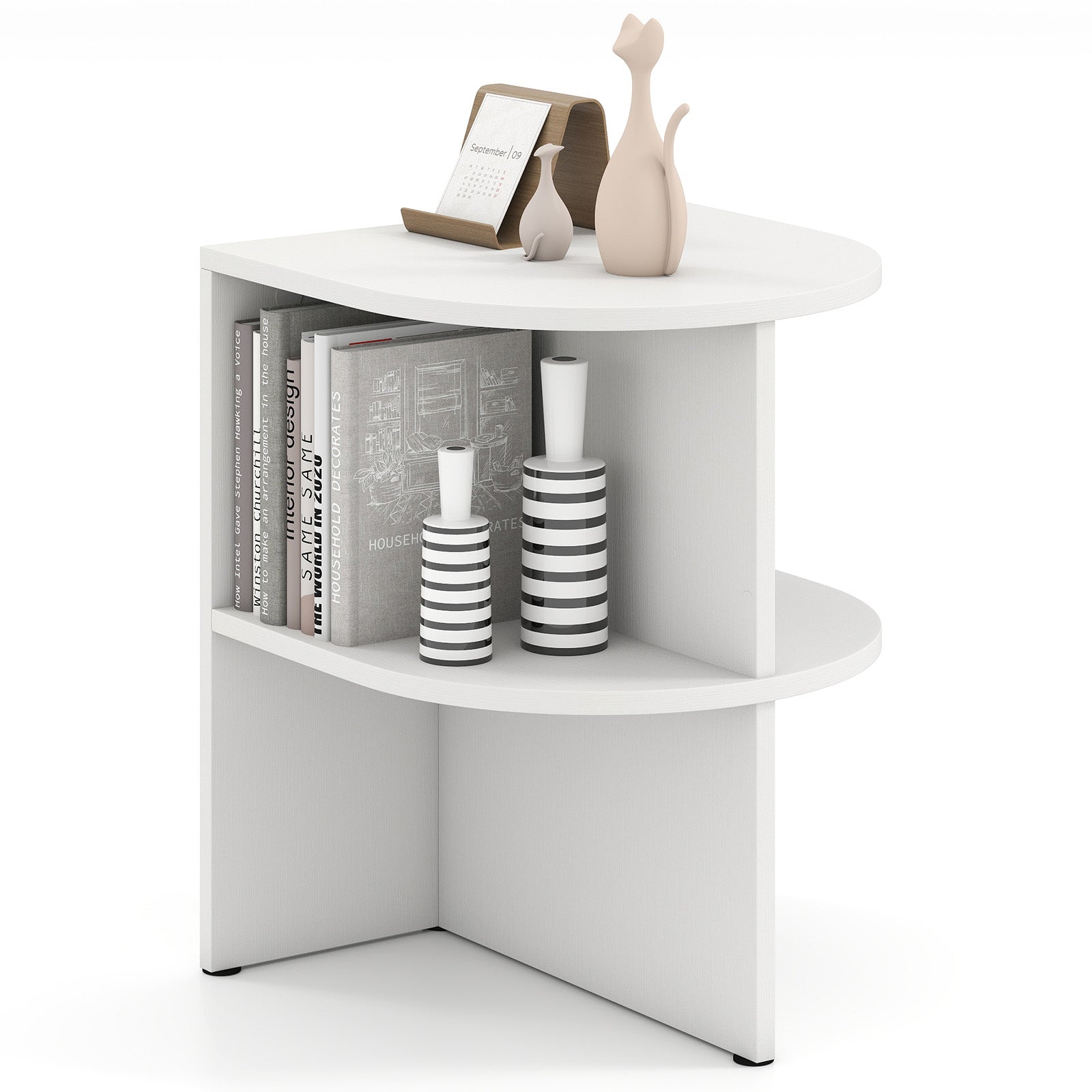 Half Round End Table with Open Shelves for Small Space, White End & Side Tables White at Gallery Canada
