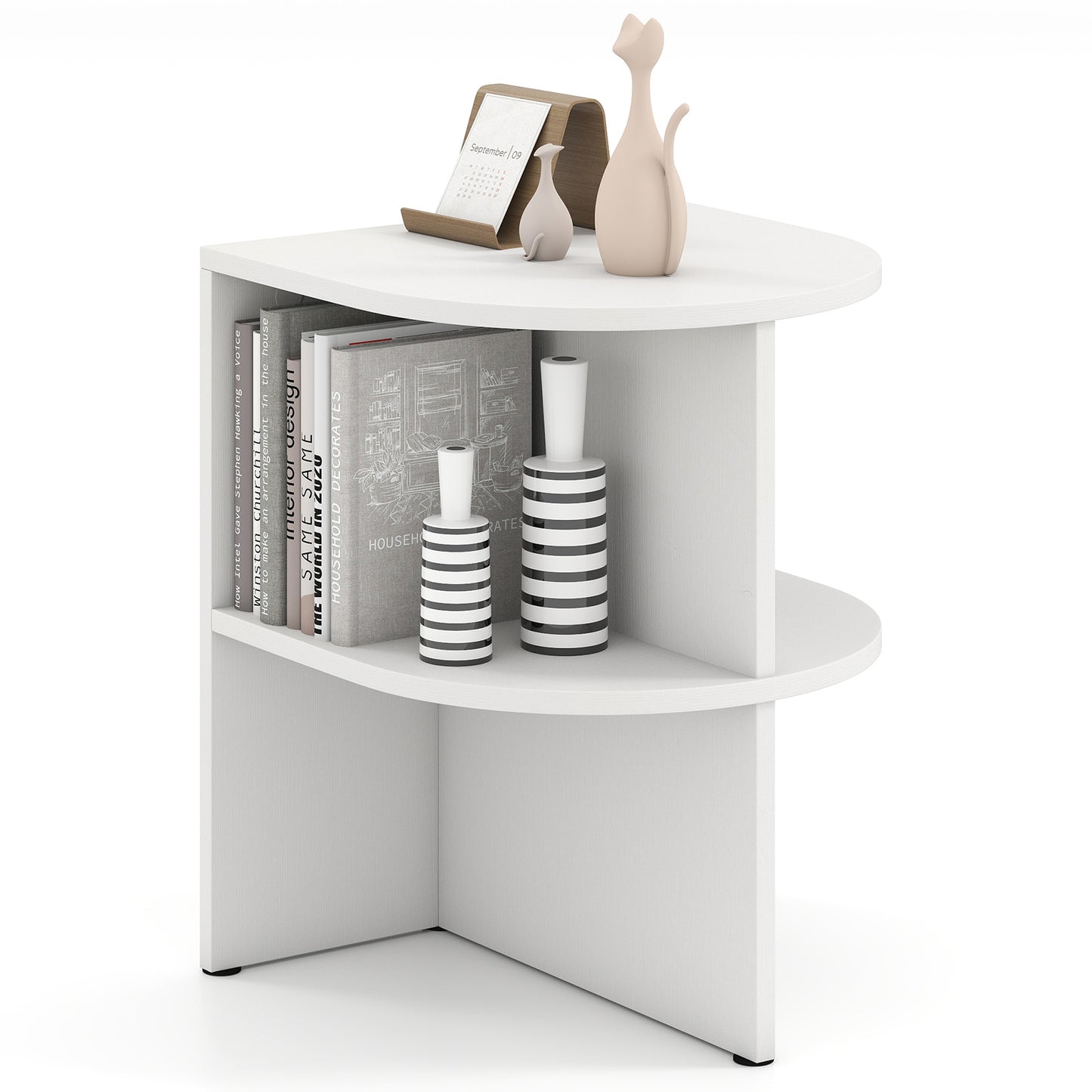 Half Round End Table with Open Shelves for Small Space, White End & Side Tables White at Gallery Canada