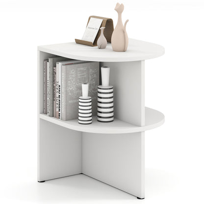 Half Round End Table with Open Shelves for Small Space, White End & Side Tables White at Gallery Canada