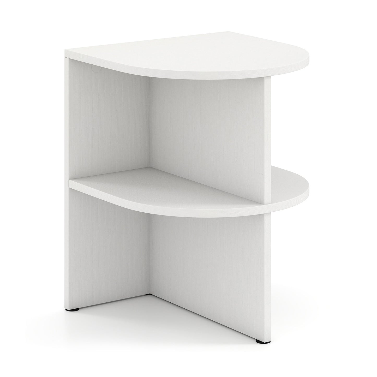 Half Round End Table with Open Shelves for Small Space, White
