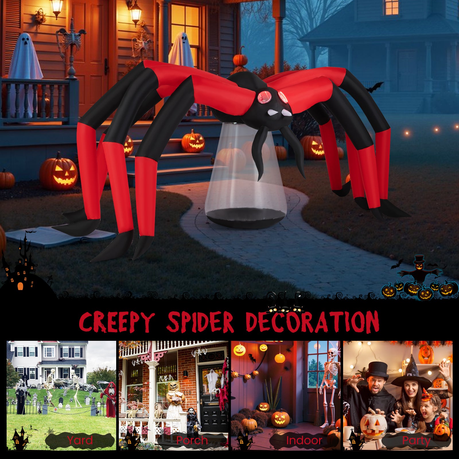 Halloween Inflatable Spider Blow Up Yard Scary Spider with Red Tunnel Light Eyes Halloween at Gallery Canada