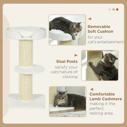 Cat Tree with Scratching Post, Bed, Cushion, Perch, 18" x 18" x 36", Cream White Cat Towers at Gallery Canada