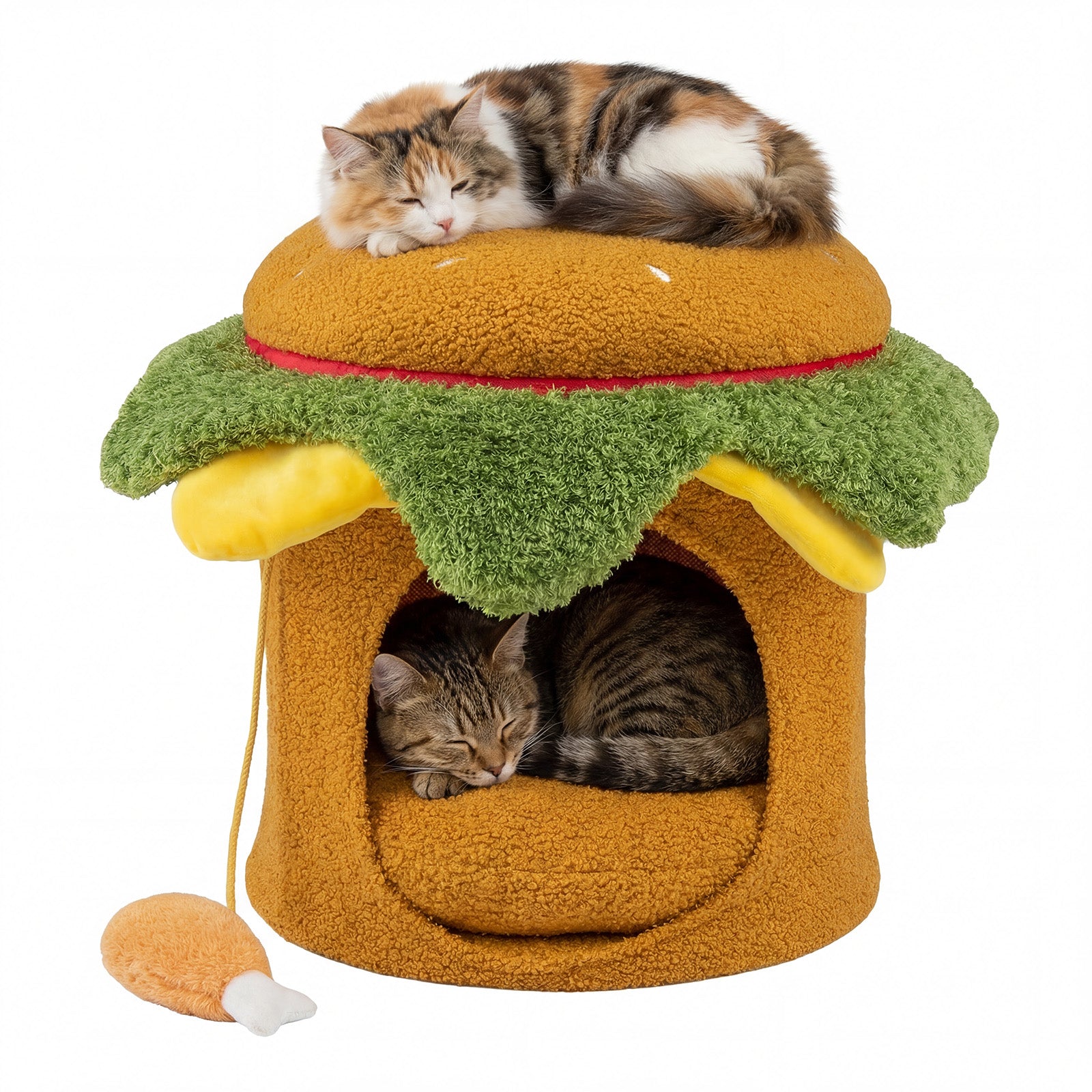 Hamburger Cat Nest With Chicken Drumstick Toy, Removable Cushion, Yellow