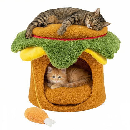 Hamburger Cat Nest With Chicken Drumstick Toy, Removable Cushion, Yellow Cat Houses Yellow at Gallery Canada