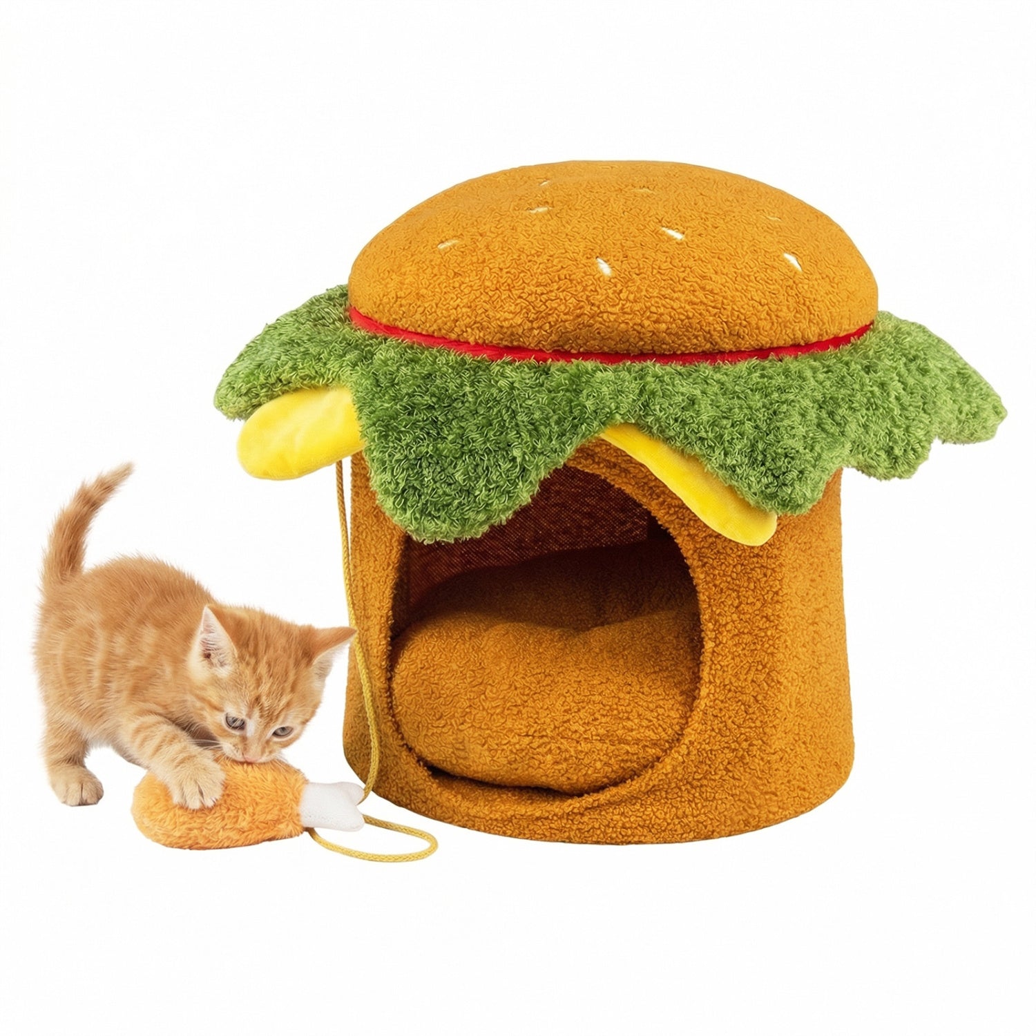 Hamburger Cat Nest With Chicken Drumstick Toy, Removable Cushion, Yellow Cat Houses at Gallery Canada