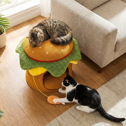 Hamburger Cat Nest With Chicken Drumstick Toy, Removable Cushion, Yellow Cat Houses at Gallery Canada