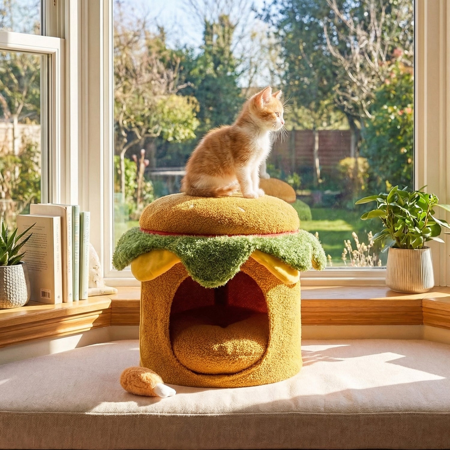 Hamburger Cat Nest With Chicken Drumstick Toy, Removable Cushion, Yellow Cat Houses at Gallery Canada