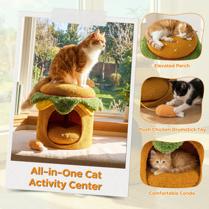 Hamburger Cat Nest With Chicken Drumstick Toy, Removable Cushion, Yellow Cat Houses at Gallery Canada
