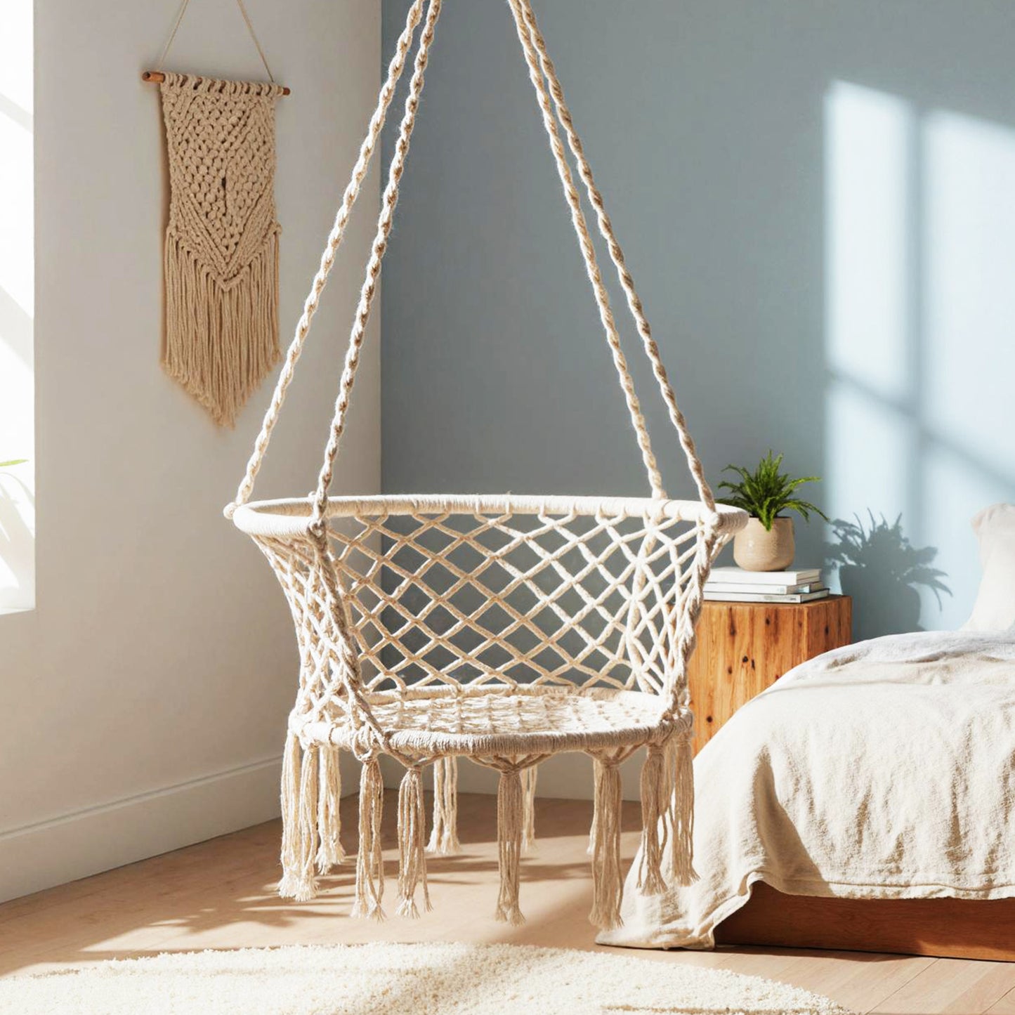 Macrame Hammock Chair Swing, Hanging Cotton Rope, Beige Hammocks at Gallery Canada