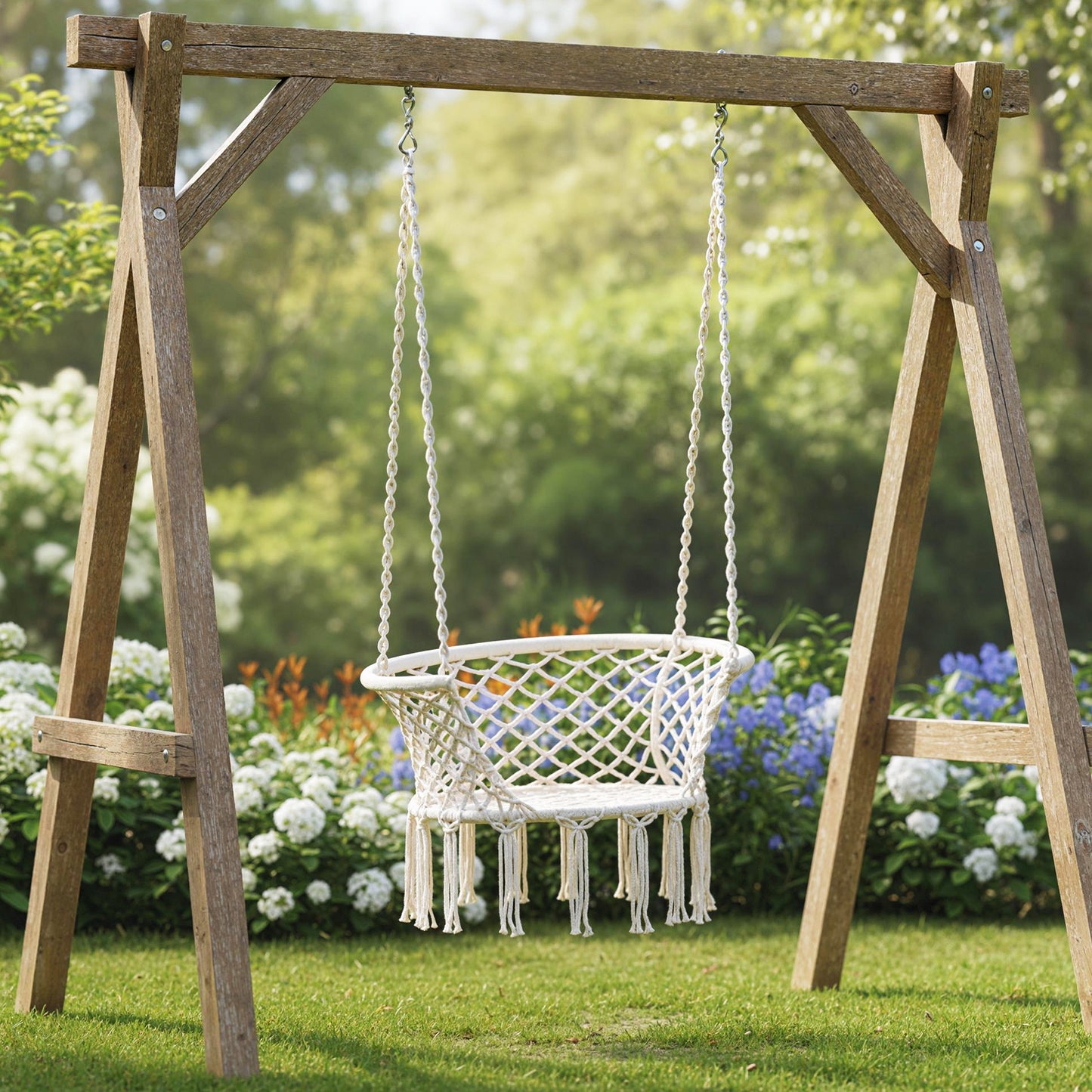 Macrame Hammock Chair Swing, Hanging Cotton Rope, Beige Hammocks at Gallery Canada