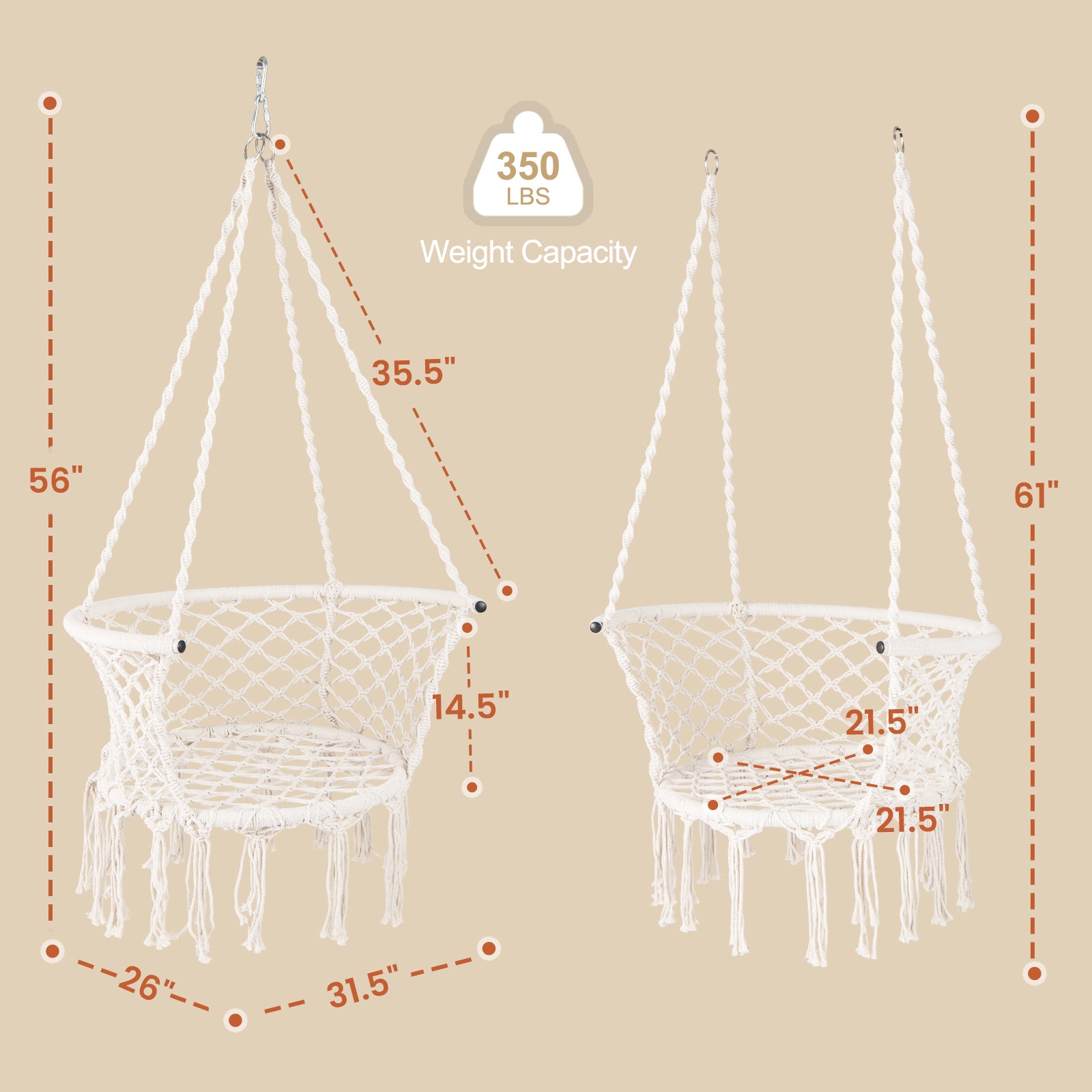Macrame Hammock Chair Swing, Hanging Cotton Rope, Beige Hammocks at Gallery Canada