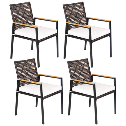 Hand-Woven PE Patio Dining Chairs Set of 4, Beige Patio Dining Chairs at Gallery Canada