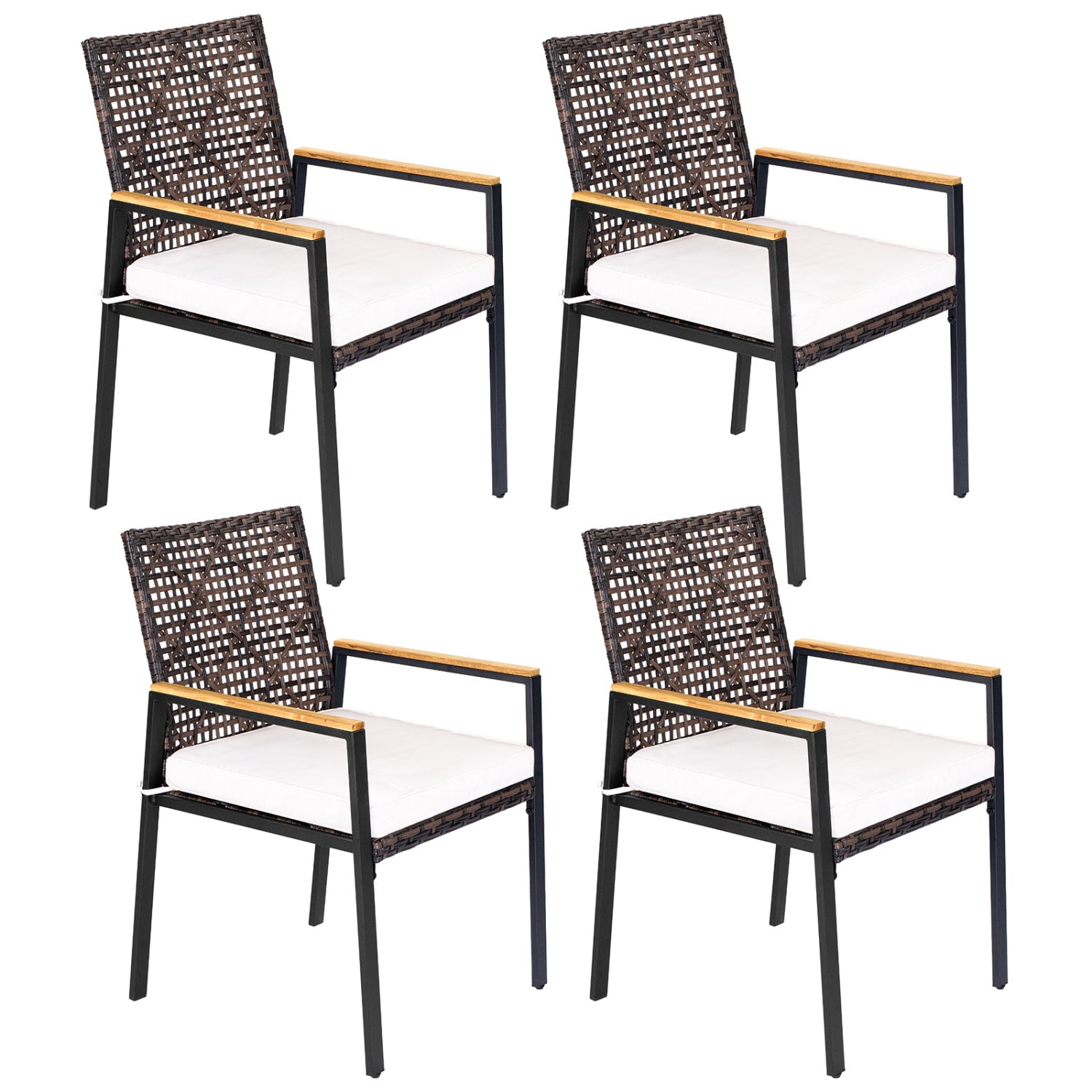 Hand-Woven PE Patio Dining Chairs Set of 4, Beige Patio Dining Chairs Beige at Gallery Canada