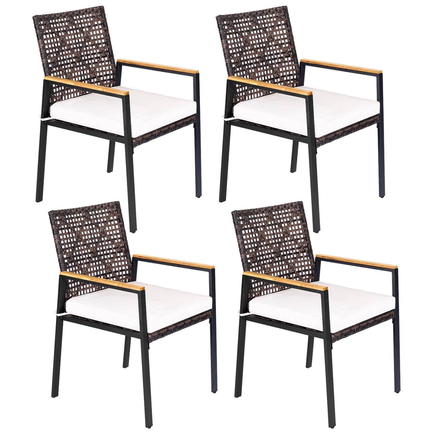 Hand-Woven PE Patio Dining Chairs Set of 4, Beige Patio Dining Chairs Beige at Gallery Canada