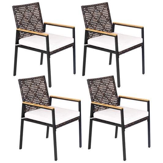 Hand-Woven PE Patio Dining Chairs Set of 4, Beige Patio Dining Chairs Beige at Gallery Canada