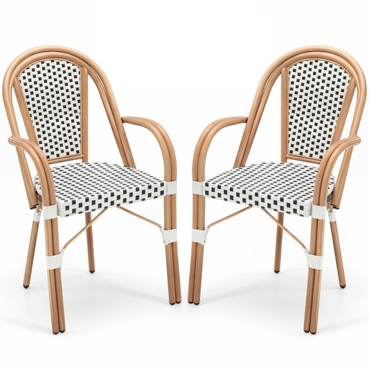 Hand-Woven PE Wicker Outdoor French Bistro Chairs Set of 2, White Patio Dining Chairs White at Gallery Canada