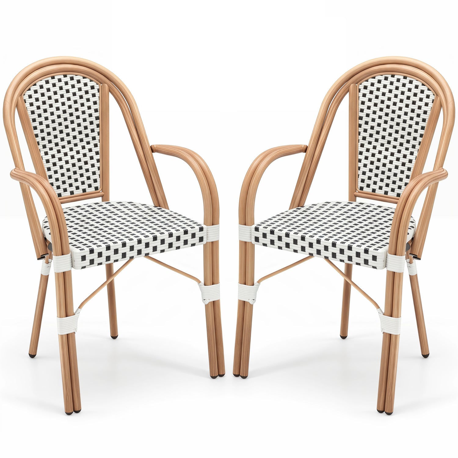 Hand-Woven PE Wicker Outdoor French Bistro Chairs Set of 2, White Patio Dining Chairs White at Gallery Canada