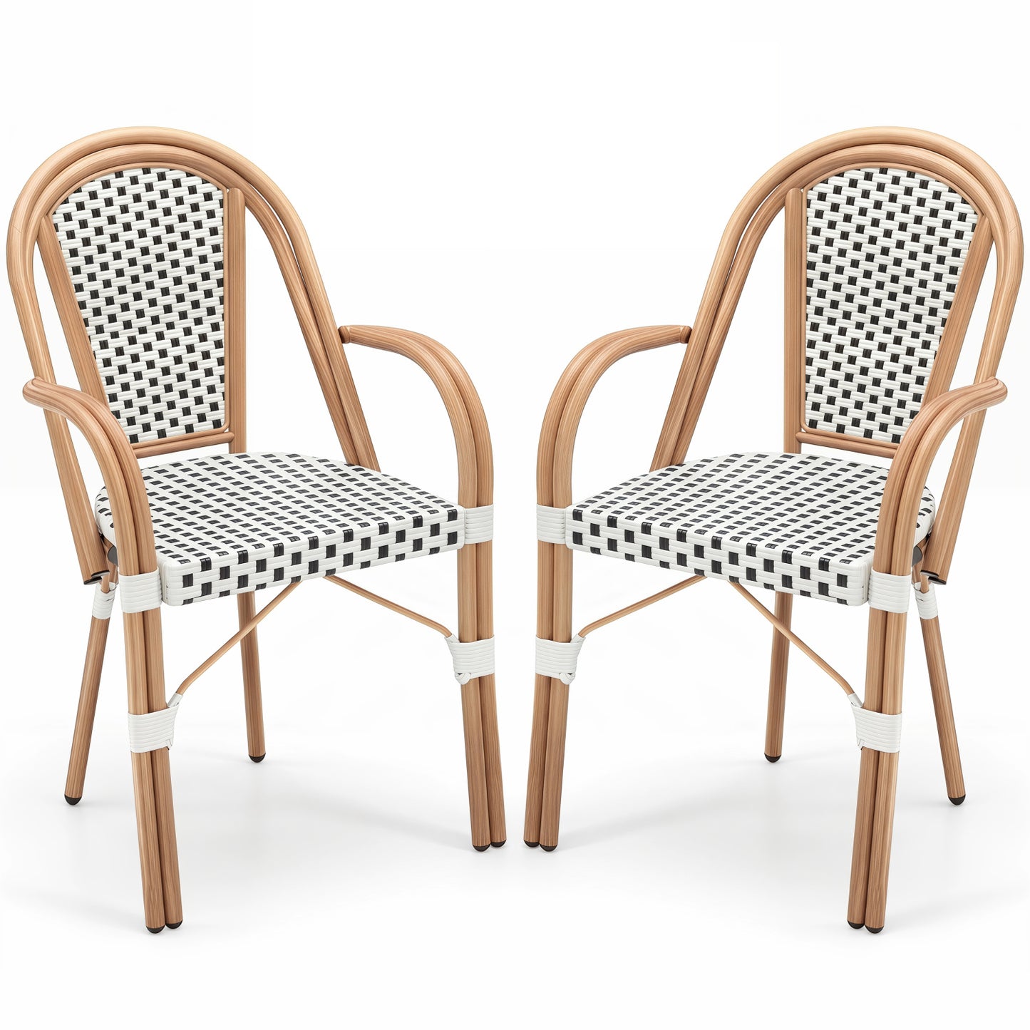 Hand-Woven PE Wicker Outdoor French Bistro Chairs Set of 2, White Patio Dining Chairs White at Gallery Canada