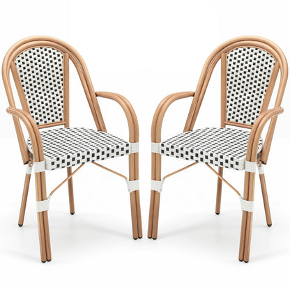 Hand-Woven PE Wicker Outdoor French Bistro Chairs Set of 2, White Patio Dining Chairs White at Gallery Canada