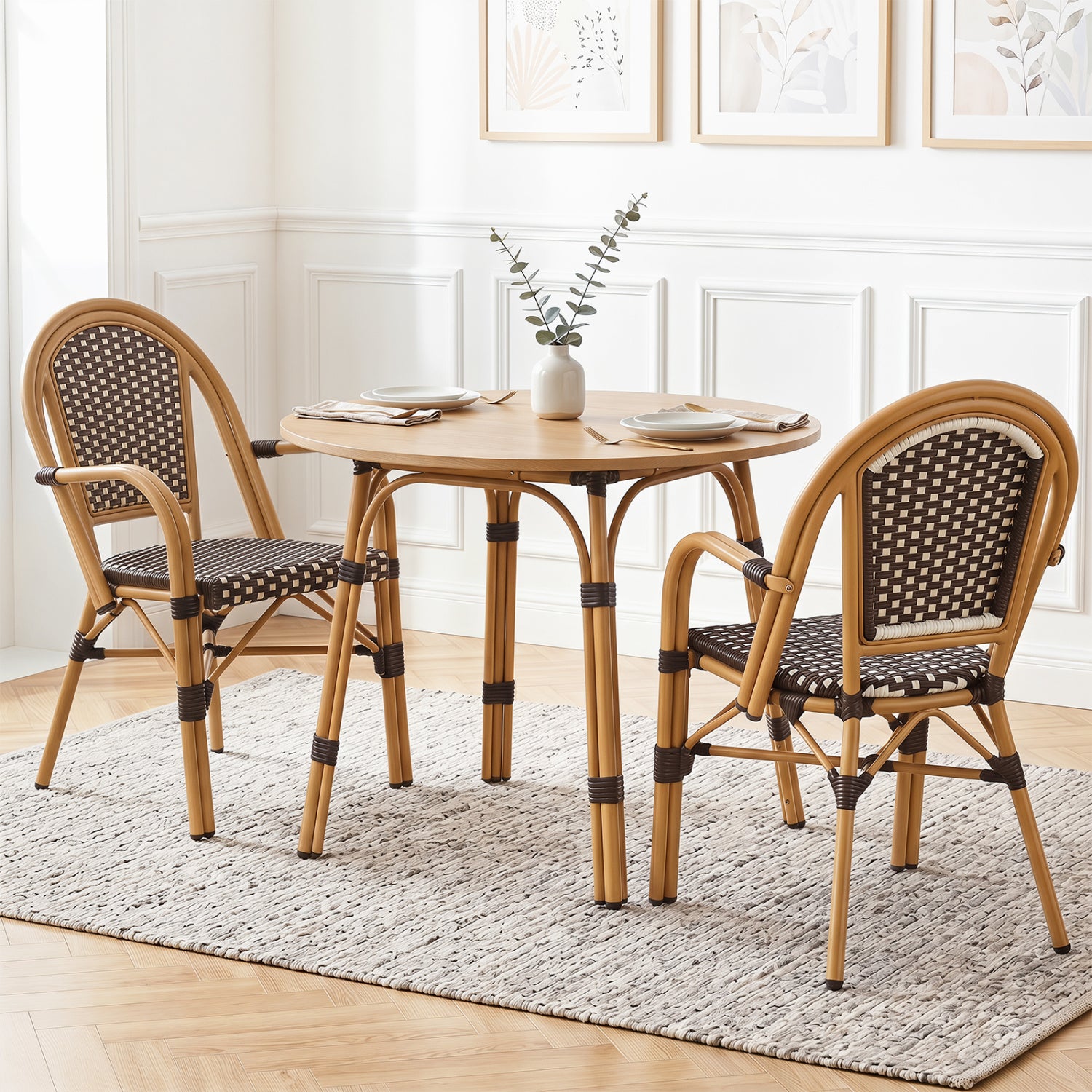 Hand-Woven PE Wicker French Bistro Chairs Set of 2, Brown Patio Dining Chairs at Gallery Canada