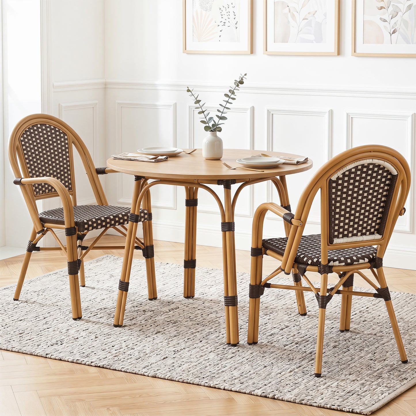 Hand-Woven PE Wicker French Bistro Chairs Set of 2, Brown Patio Dining Chairs at Gallery Canada