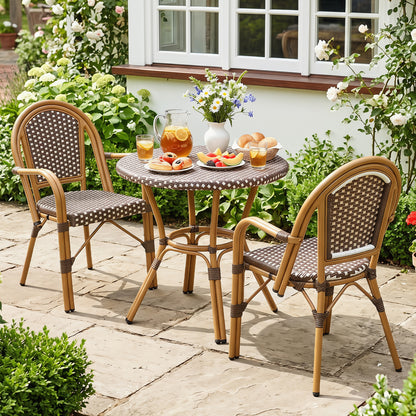 Hand-Woven PE Wicker French Bistro Chairs Set of 2, Brown Patio Dining Chairs at Gallery Canada