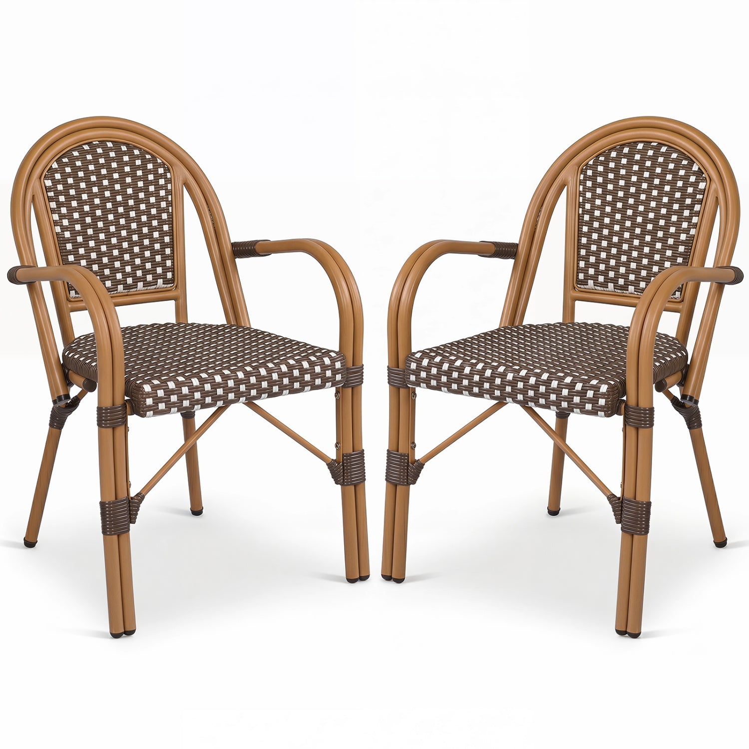 Hand-Woven PE Wicker French Bistro Chairs Set of 2, Brown Patio Dining Chairs Brown at Gallery Canada