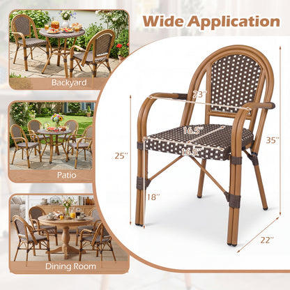 Hand-Woven PE Wicker French Bistro Chairs Set of 2, Brown Patio Dining Chairs at Gallery Canada