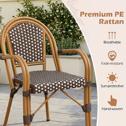 Hand-Woven PE Wicker French Bistro Chairs Set of 2, Brown Patio Dining Chairs at Gallery Canada