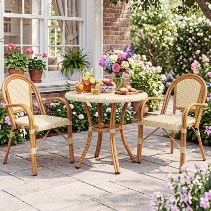 Chaises de bistrot français en osier PE tissé à la main, lot de 2, jaune