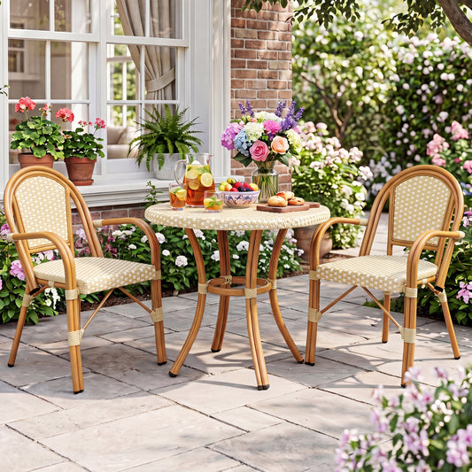 Hand-Woven PE Wicker French Bistro Chairs, Set of 2, Yellow Patio Dining Chairs Yellow at Gallery Canada