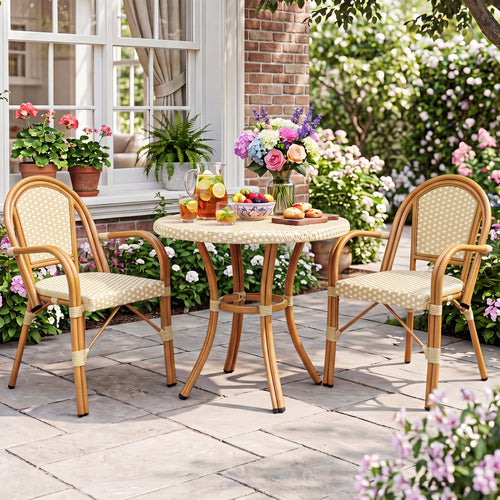 Hand-Woven PE Wicker French Bistro Chairs, Set of 2, Yellow