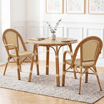 Chaises de bistrot français en osier PE tissé à la main, lot de 2, jaune