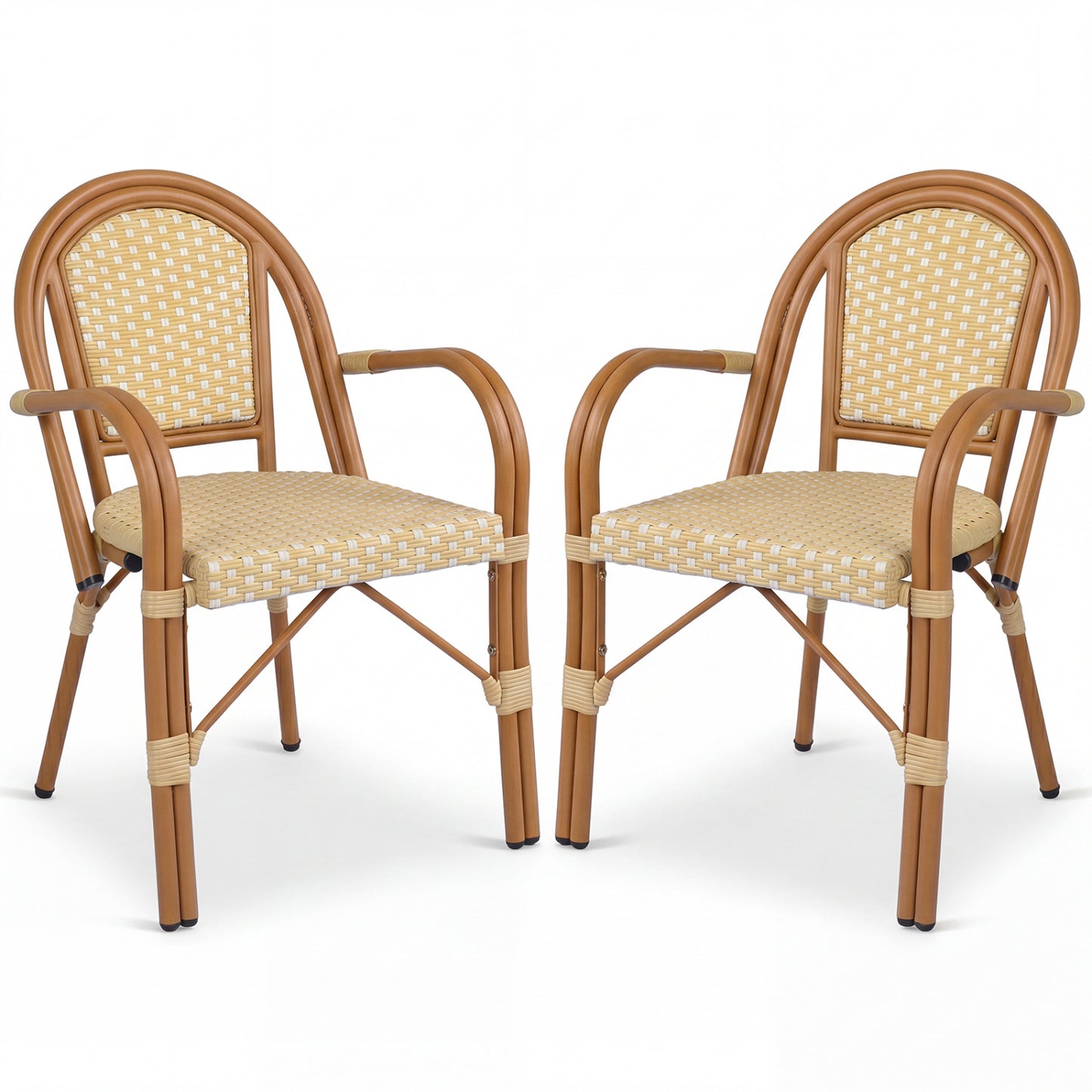 Chaises de bistrot français en osier PE tissé à la main, lot de 2, jaune