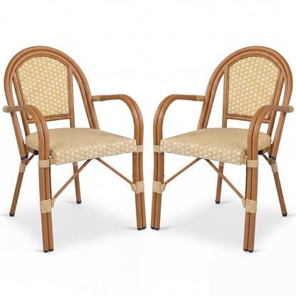 Chaises de bistrot français en osier PE tissé à la main, lot de 2, jaune