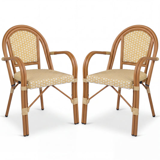 Hand-Woven PE Wicker French Bistro Chairs, Set of 2, Yellow Patio Dining Chairs Yellow at Gallery Canada