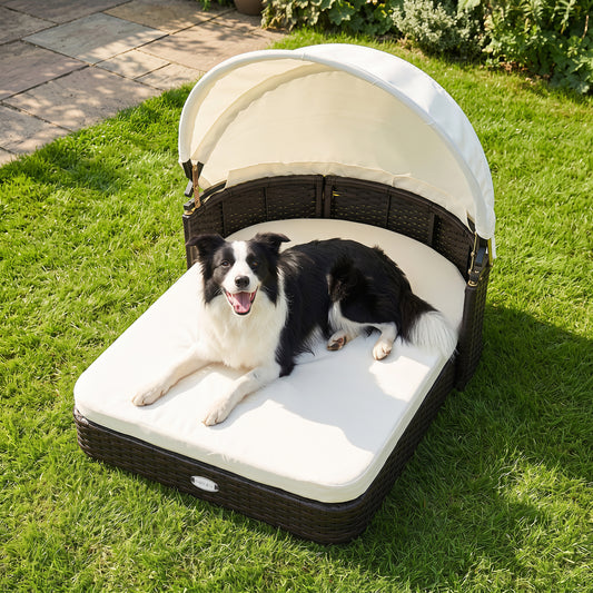 Handwoven Rattan Pet Daybed, 2 Cushions, White Dog Kennels White at Gallery Canada
