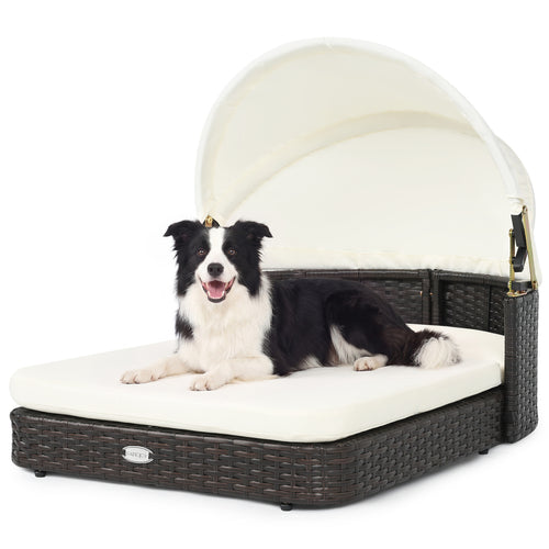 Handwoven Rattan Pet Daybed, 2 Cushions, White
