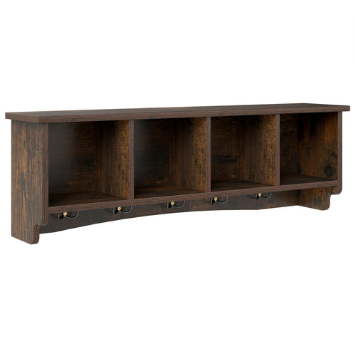 Hanging Entryway Shelf Coat Rack, Wall Mounted Storage Cabinet, Brown
