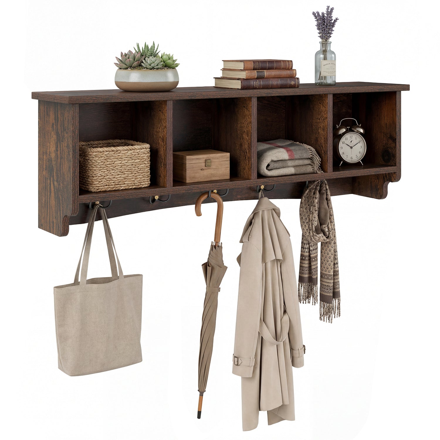 Hanging Entryway Shelf Coat Rack, Wall Mounted Storage Cabinet, Brown Coat Racks & Hall Trees at Gallery Canada