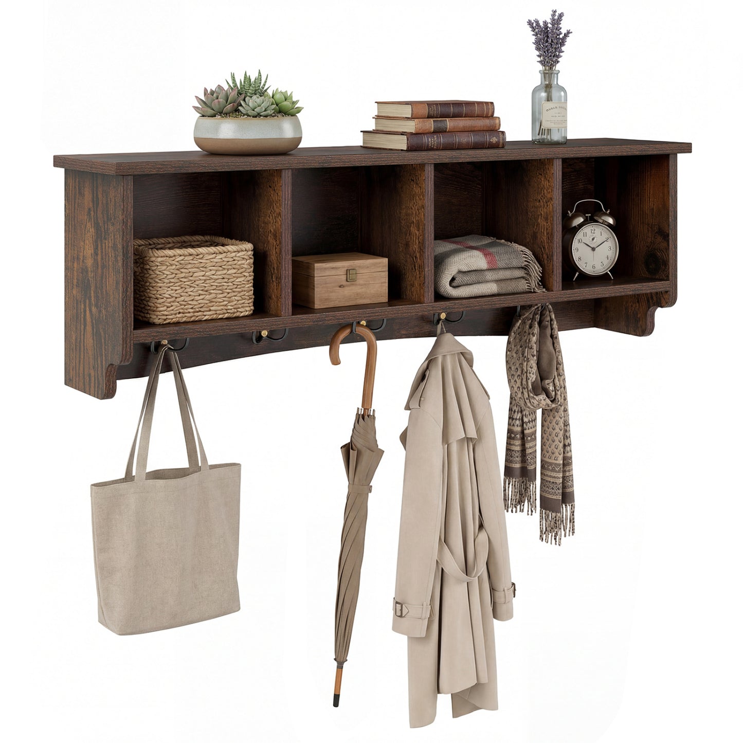 Hanging Entryway Shelf Coat Rack, Wall Mounted Storage Cabinet, Brown Coat Racks & Hall Trees at Gallery Canada