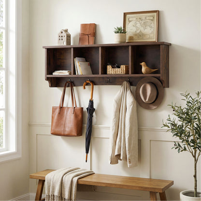 Hanging Entryway Shelf Coat Rack, Wall Mounted Storage Cabinet, Brown Coat Racks & Hall Trees at Gallery Canada