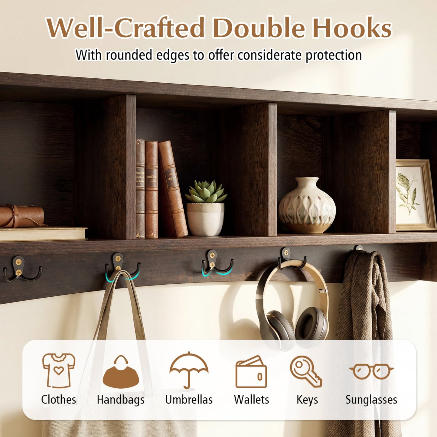 Hanging Entryway Shelf Coat Rack, Wall Mounted Storage Cabinet, Brown Coat Racks & Hall Trees at Gallery Canada