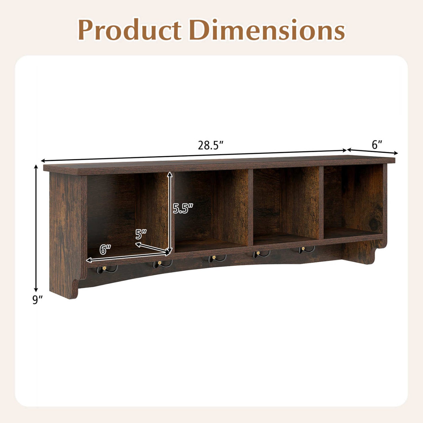 Hanging Entryway Shelf Coat Rack, Wall Mounted Storage Cabinet, Brown Coat Racks & Hall Trees at Gallery Canada