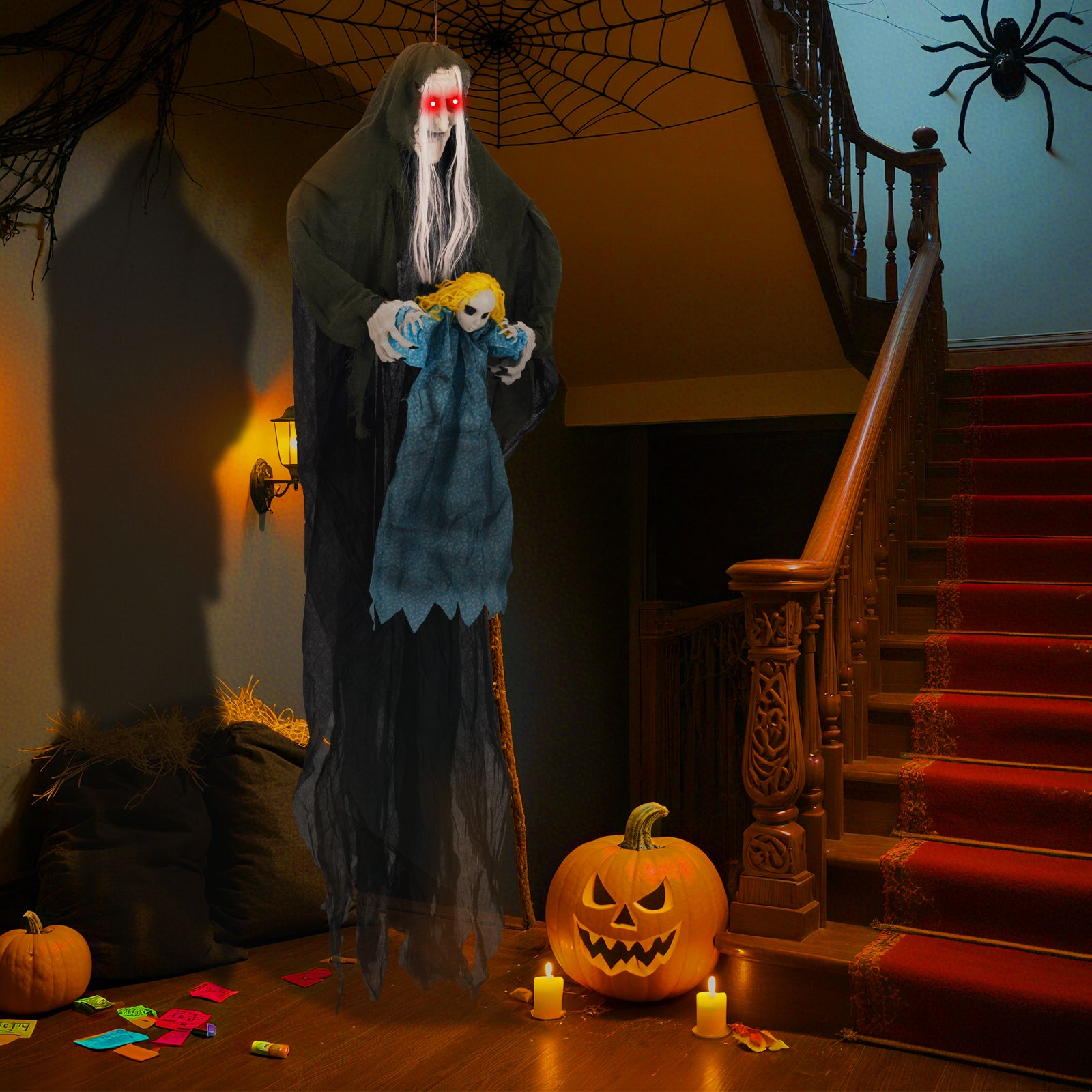 Hanging Halloween Decoration Sound-Activated Witch Holding Ghost Girl with Spooky Sounds Halloween at Gallery Canada