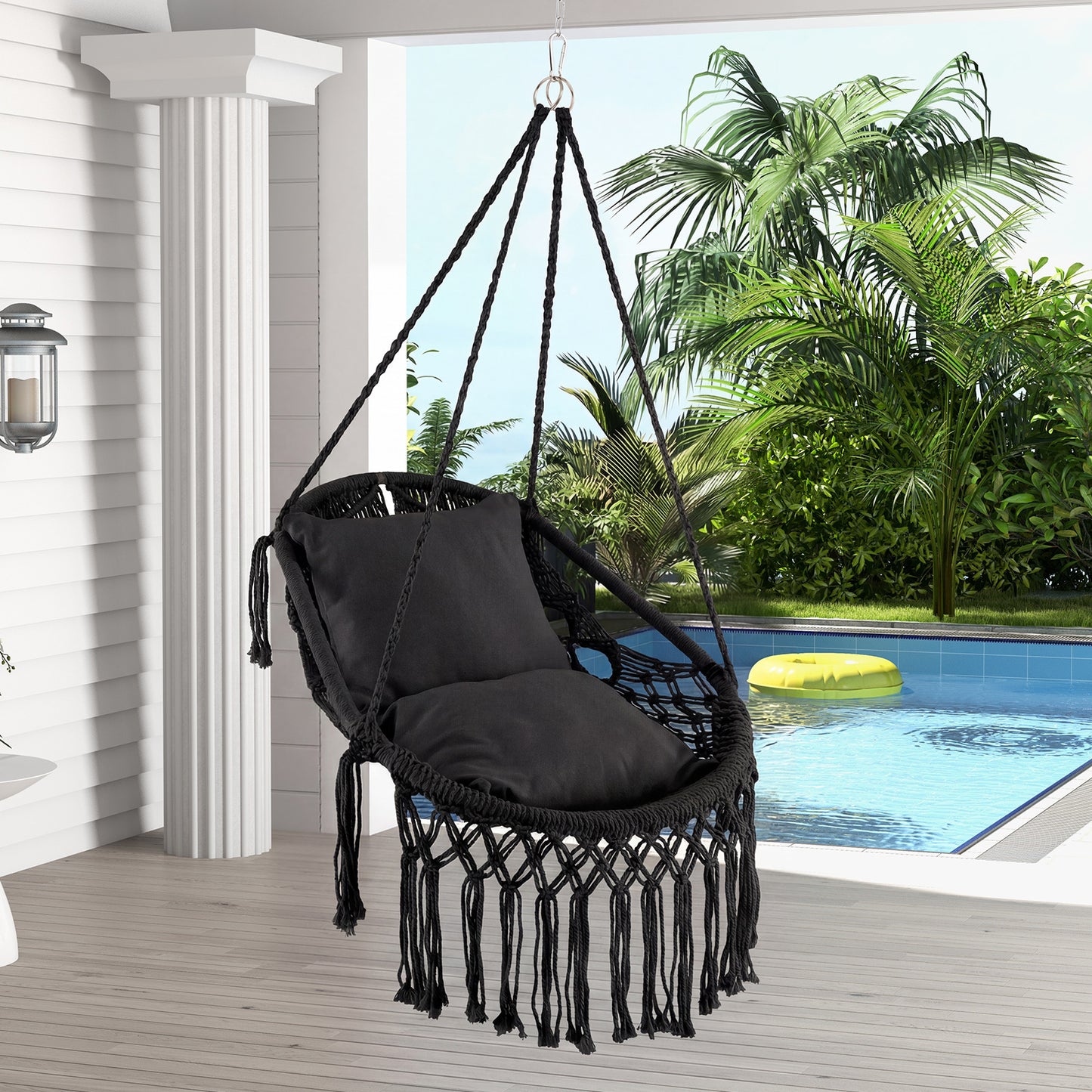 Hanging Hammock Chair With Soft Seat Cushions, Sturdy Rope Chain, Black Hammocks at Gallery Canada