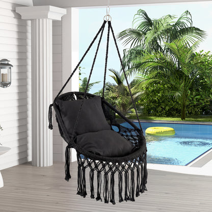 Hanging Hammock Chair With Soft Seat Cushions, Sturdy Rope Chain, Black Hammocks at Gallery Canada