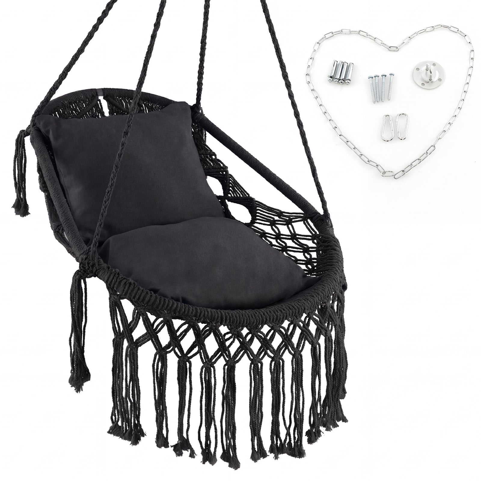 Hanging Hammock Chair With Soft Seat Cushions, Sturdy Rope Chain, Black Hammocks Black at Gallery Canada