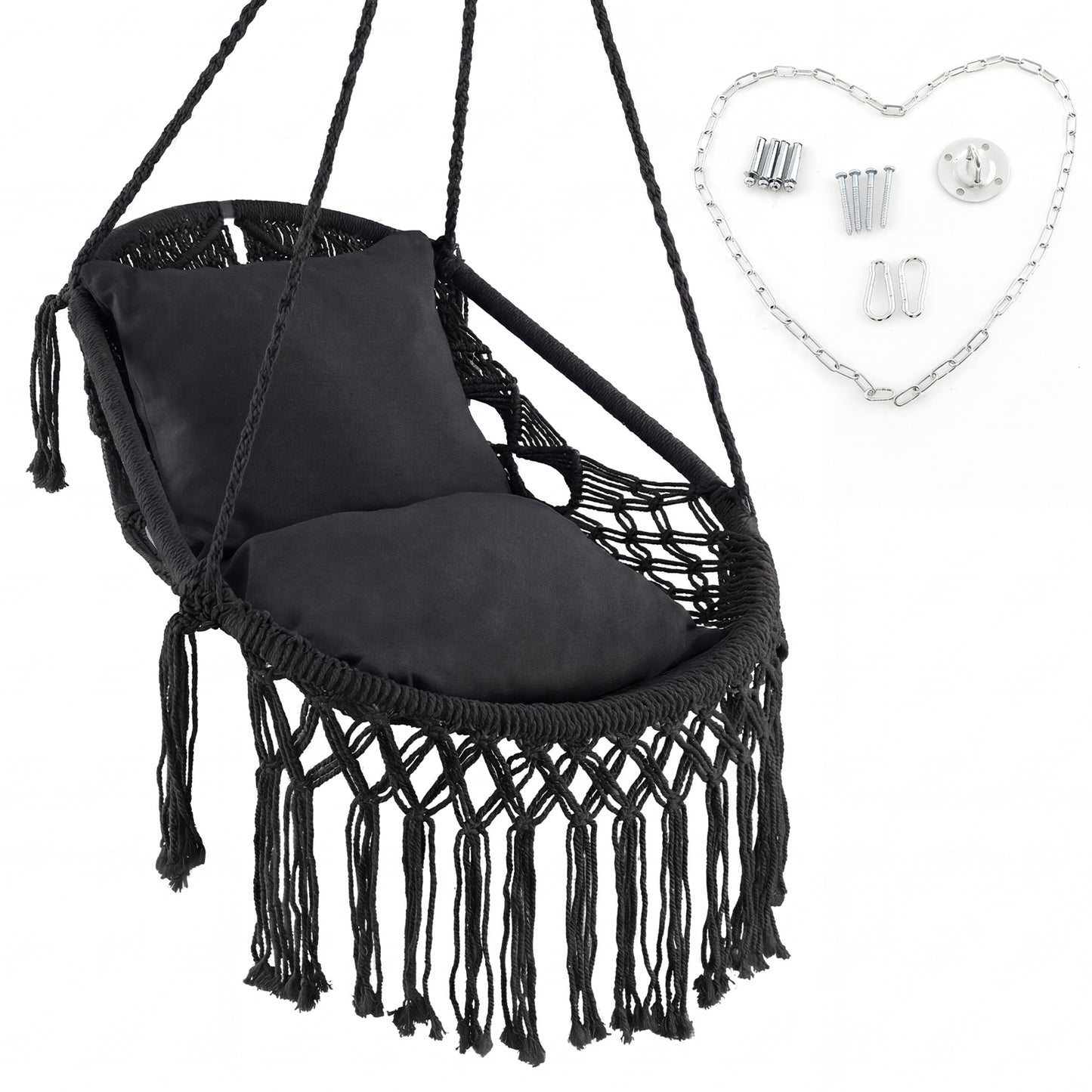 Hanging Hammock Chair With Soft Seat Cushions, Sturdy Rope Chain, Black Hammocks Black at Gallery Canada